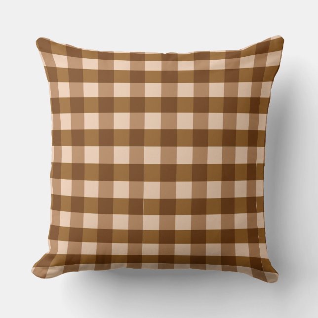 Brown chequered patterned throw pillow cushion (Front)
