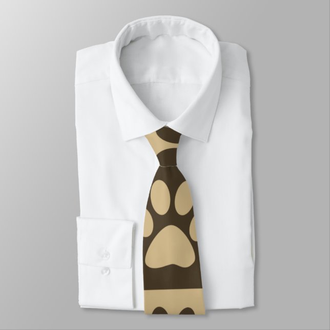 Brown Chequered Paw Pattern Tie (Tied)