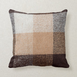 Brown chequered wool plaid fabric texture. tartan  cushion