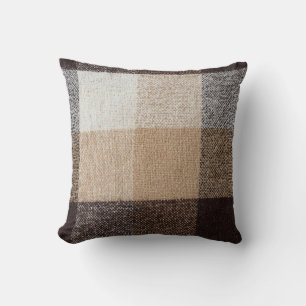 Brown Chequered Wool: Tartan Texture Cushion
