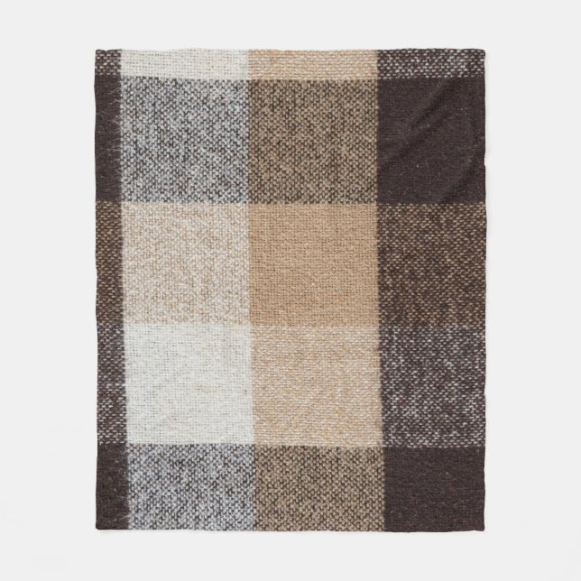 Brown Chequered Wool: Tartan Texture Fleece Blanket (Front)