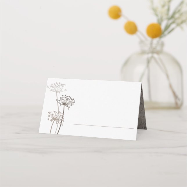 Brown chervil inked art flower heads wedding place card (Front)