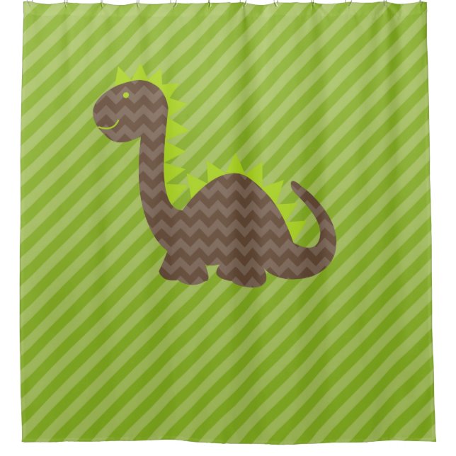Brown Chevron Dragon on Green Stripe Shower Curtain (Front)