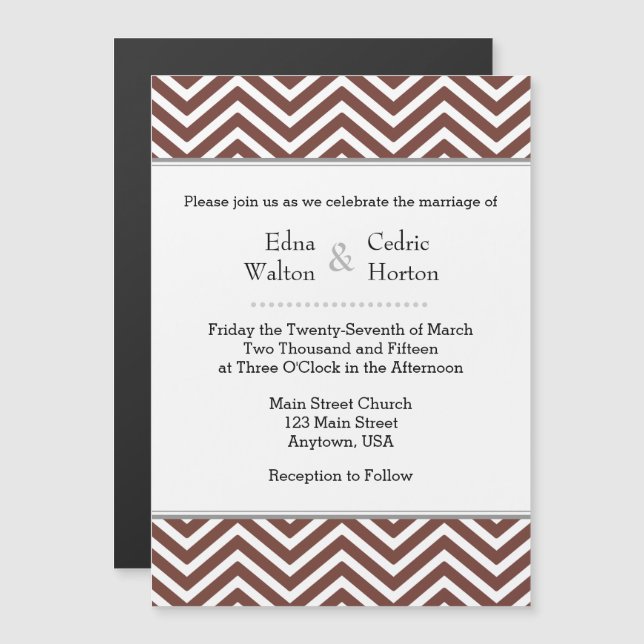Brown Chevron Magnetic Wedding Invitation (Front/Back)