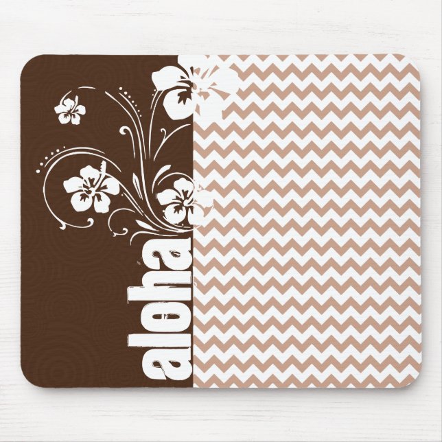 Brown Chevron Pattern; Aloha Mouse Mat (Front)