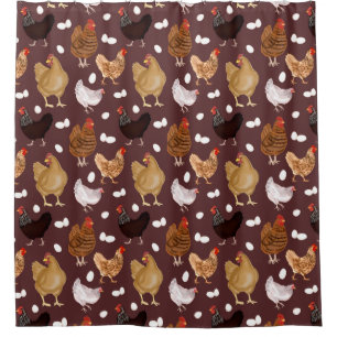 Brown Chicken and the Eggs Pattern Shower Curtain