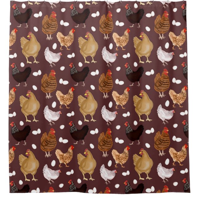 Brown Chicken and the Eggs Pattern Shower Curtain (Front)