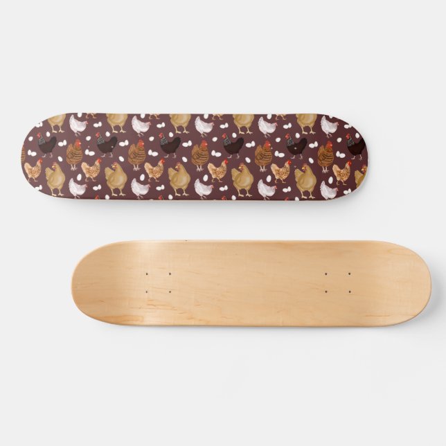 Brown Chicken and the Eggs Pattern Skateboard (Horz)