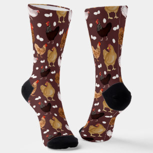 Brown Chicken and the Eggs Pattern Socks