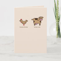 Brown chicken, brown cow birthday greeting card