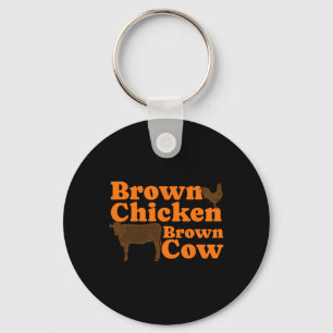 Brown Chicken Brown Cow Retro Music Bow Chicka Wow Key Ring