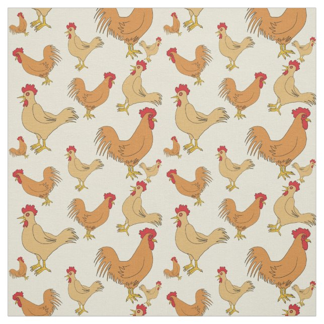 Brown Chicken Design Pattern Fabric (Swatch)