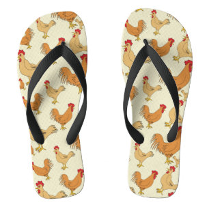 Brown Chicken Design Pattern Flip Flops