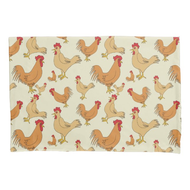 Brown Chicken Design Pattern Pillowcase (Front)