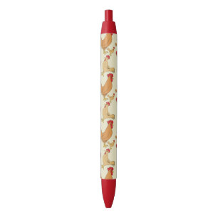 Brown Chicken Design Pattern Red Ink Pen