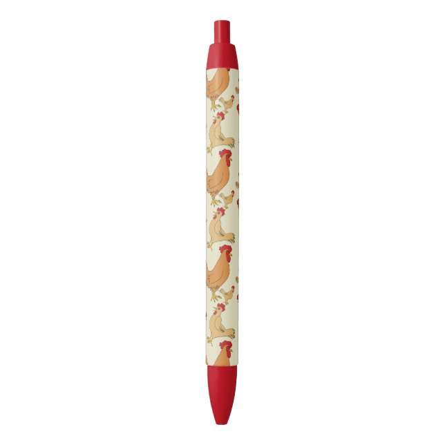 Brown Chicken Design Pattern Red Ink Pen (Front Vertical)