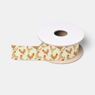 Brown Chicken Design Pattern Satin Ribbon