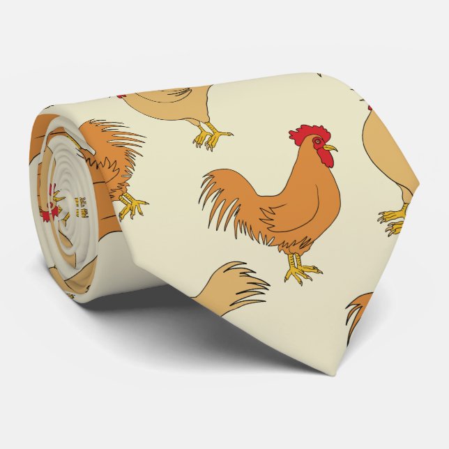 Brown Chicken Design Pattern Tie (Rolled)
