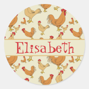 Brown Chicken Design Personalise Classic Round Sticker