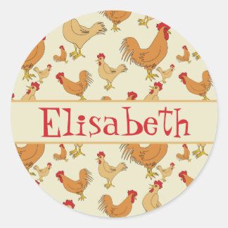 Brown Chicken Design Personalise Classic Round Sticker