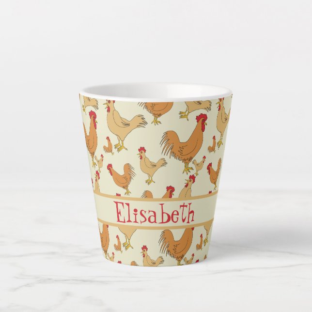 Brown Chicken Design Personalise Latte Mug (Front)