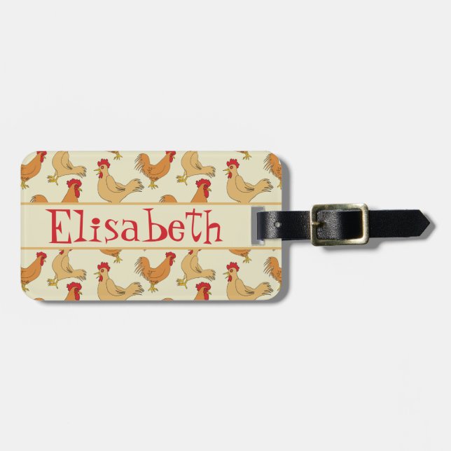 Brown Chicken Design Personalise Luggage Tag (Front Horizontal)