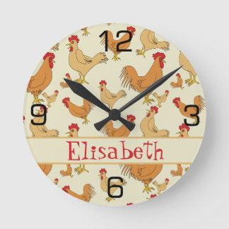 Brown Chicken Design Personalise Round Clock