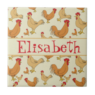 Brown Chicken Design Personalise Tile
