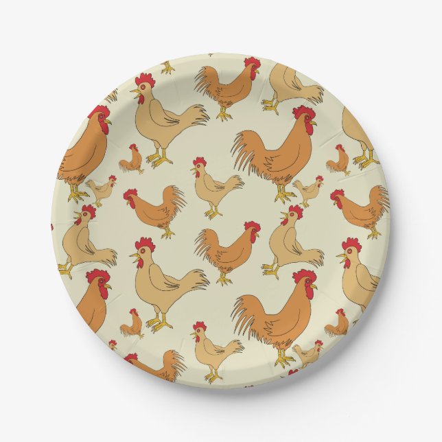 Brown Chicken Pattern Design Paper Plate (Front)