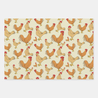 Brown Chicken Pattern Design Wrapping Paper Sheet