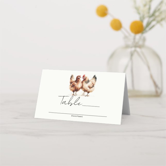 Brown Chickens Country Wedding Table Number Place Card (Front)