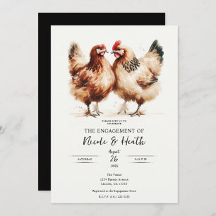 Brown Chickens Watercolor Rustic Engagement Party Invitation
