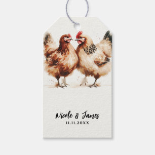 Brown Chickens Watercolor Rustic Wedding Gift Tags