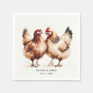 Brown Chickens Watercolor Rustic Wedding Napkin