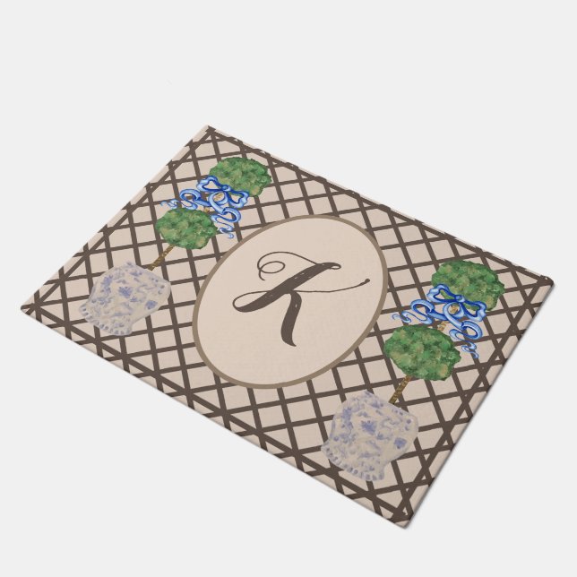 Brown Chinoiserie Ginger Jar Jars Topiary Basket Doormat (Angled)