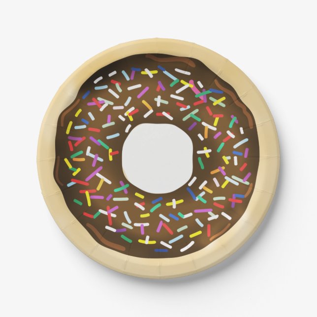 Brown Chocolate Sprinkle Doughnuts Birthday Party Paper Plate (Front)