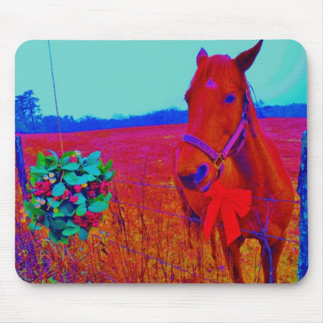 Brown Christmas colored Horse  : add name Mouse Mat (Front)