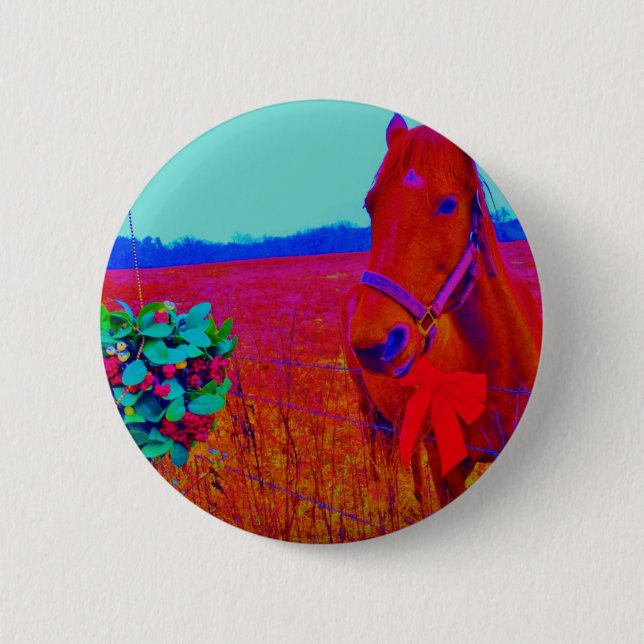 Brown Christmas coloured Horse  : add name 6 Cm Round Badge (Front)