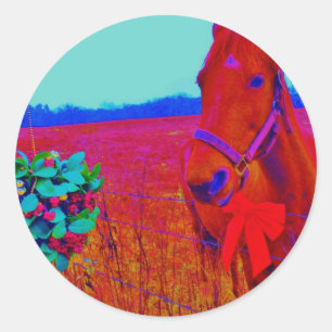 Brown Christmas coloured Horse : add name Classic Round Sticker