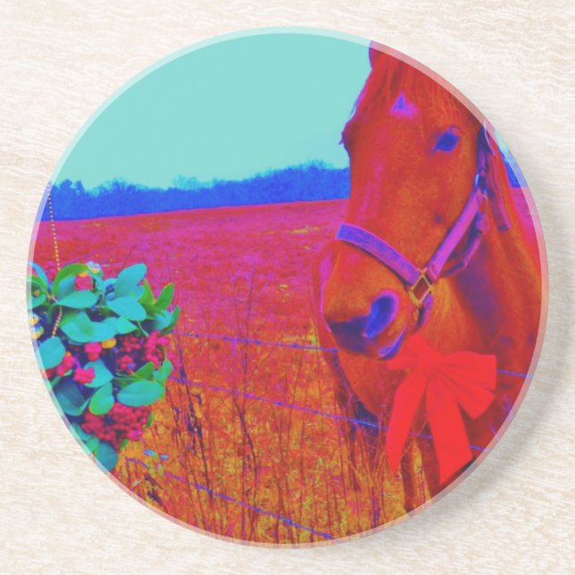 Brown Christmas coloured Horse  : add name Coaster (Front)