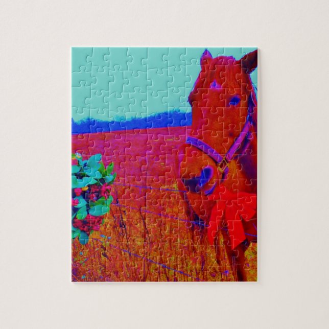 Brown Christmas coloured Horse  : add name Jigsaw Puzzle (Vertical)