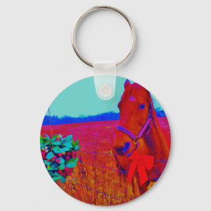 Brown Christmas coloured Horse : add name Key Ring