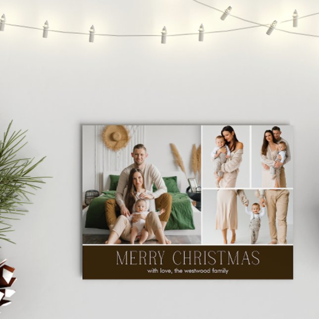 BROWN Christmas Elegant 4 Collage Photo message Holiday Card (Creator Uploaded)
