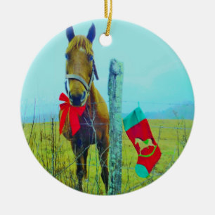 Brown Christmas Horse Ceramic Tree Decoration