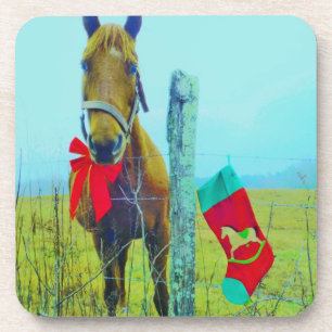 Brown Christmas Horse Coaster