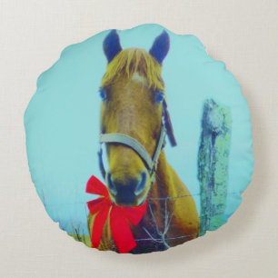 Brown Christmas Horse Round Cushion
