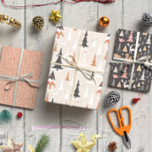 Brown Christmas Modern trees set of 3  Wrapping Paper Sheet