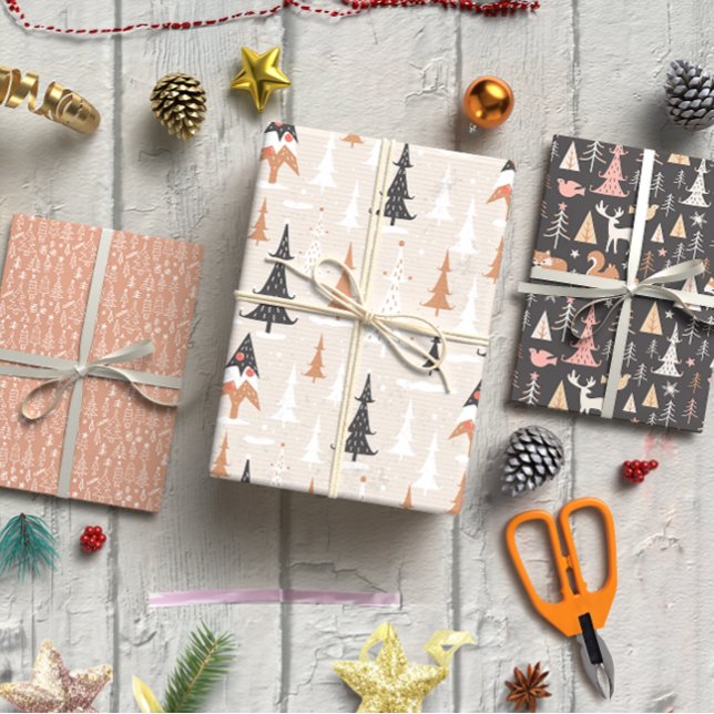 Brown Christmas Modern trees set of 3  Wrapping Paper Sheet (Brown Christmas Modern trees set of 3 Wrapping Paper Sheet)