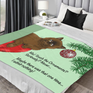 Brown Christmas Ornament Cat Fleece Blanket