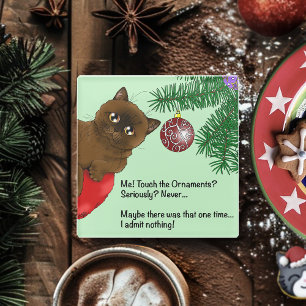 Brown Christmas Ornament Cat Glass Coaster